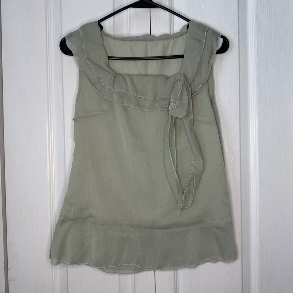 SHEIN Light Green Sleeveless Blouse dainty lined, ruffle accent small